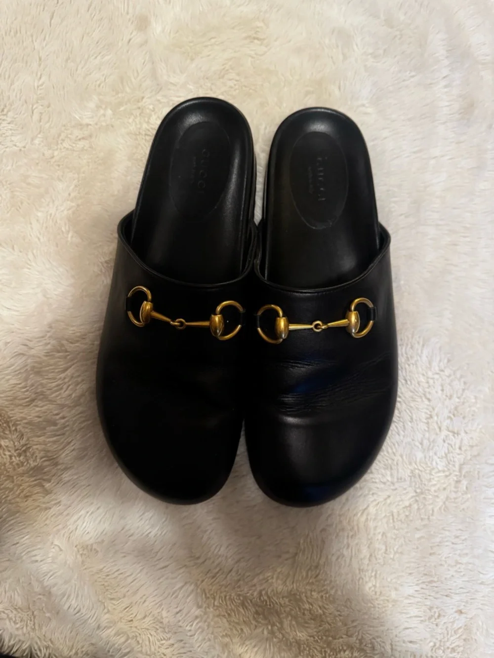 Gucci Black Leather Slide Mules with Gold Horsebit - Picture 3 of 4